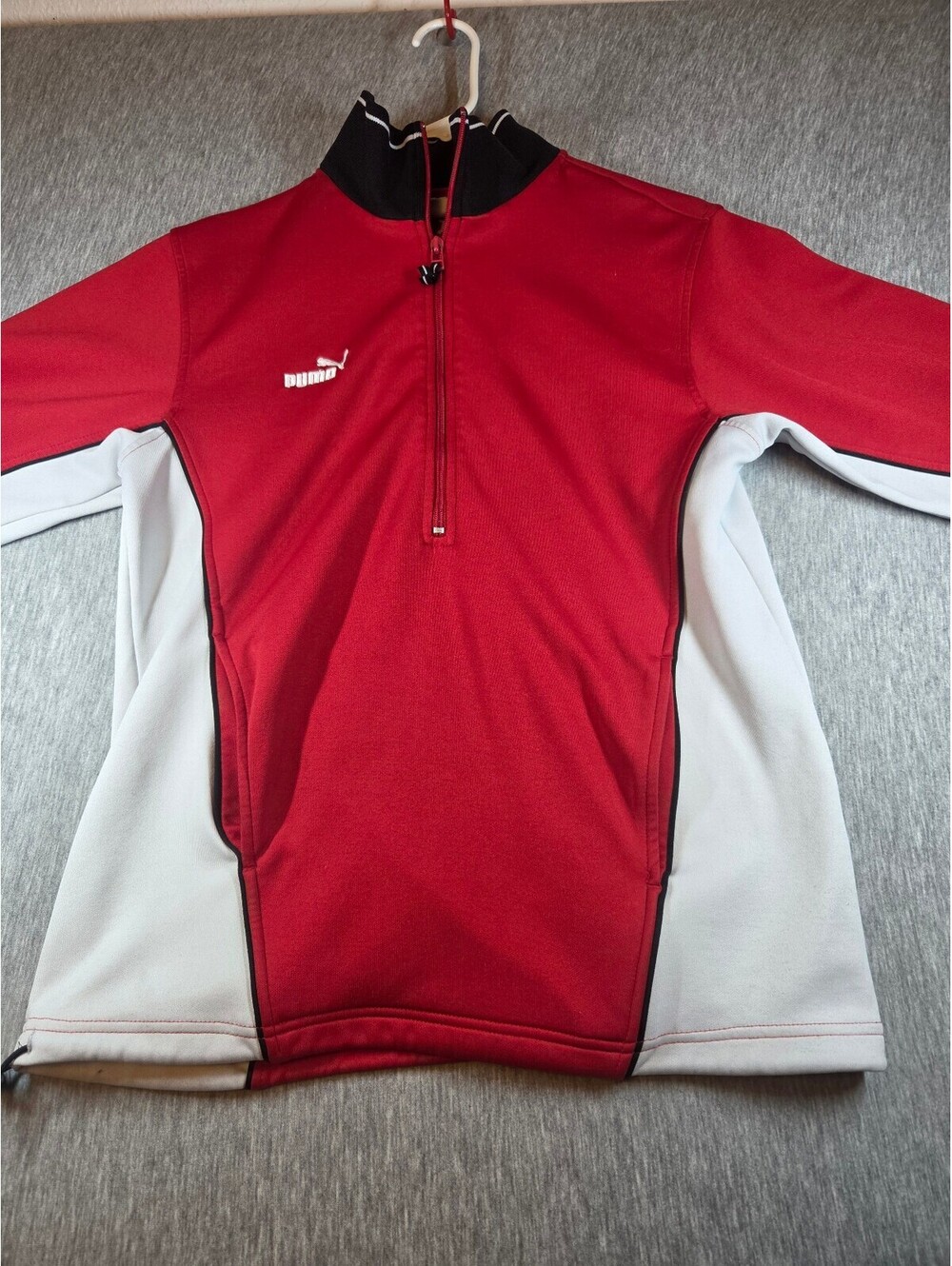 Puma Men's Red and White Half-Zip Pullover Sweatshirt Size Small